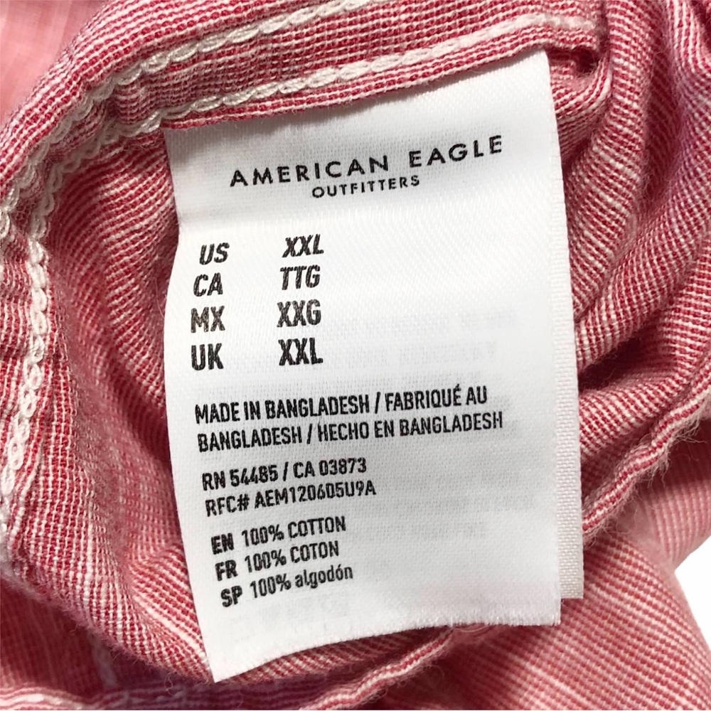 American Eagle Red Oxford Casual Button Down Shirt - Picture 6 of 8